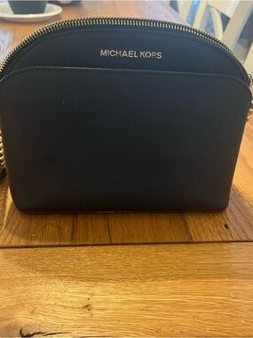 Michael Kors Black Dome Crossbody with Gold Logo